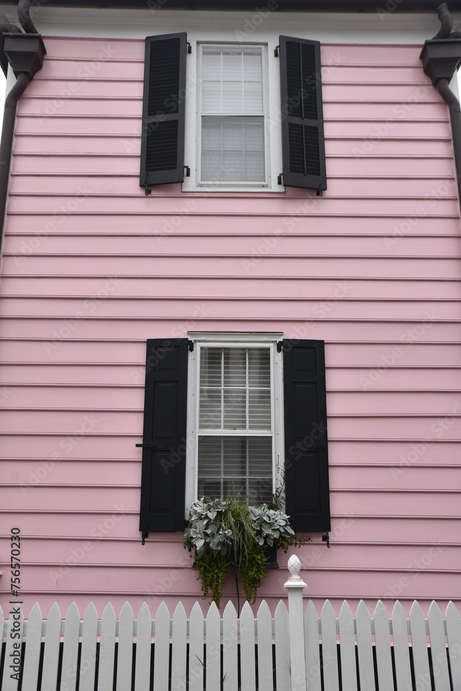 Fototapeta premium Façade de maisons rose en bois