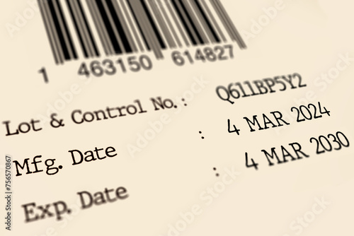 Details of expiry date and manufacturing date on product label. DOF.