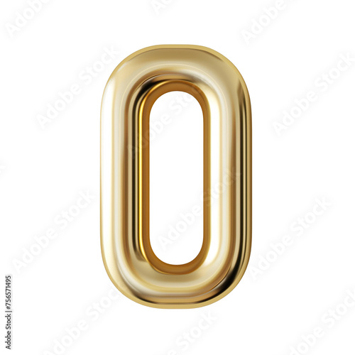 : 3d Royal Gold number "0" letter floating over a white background PNG