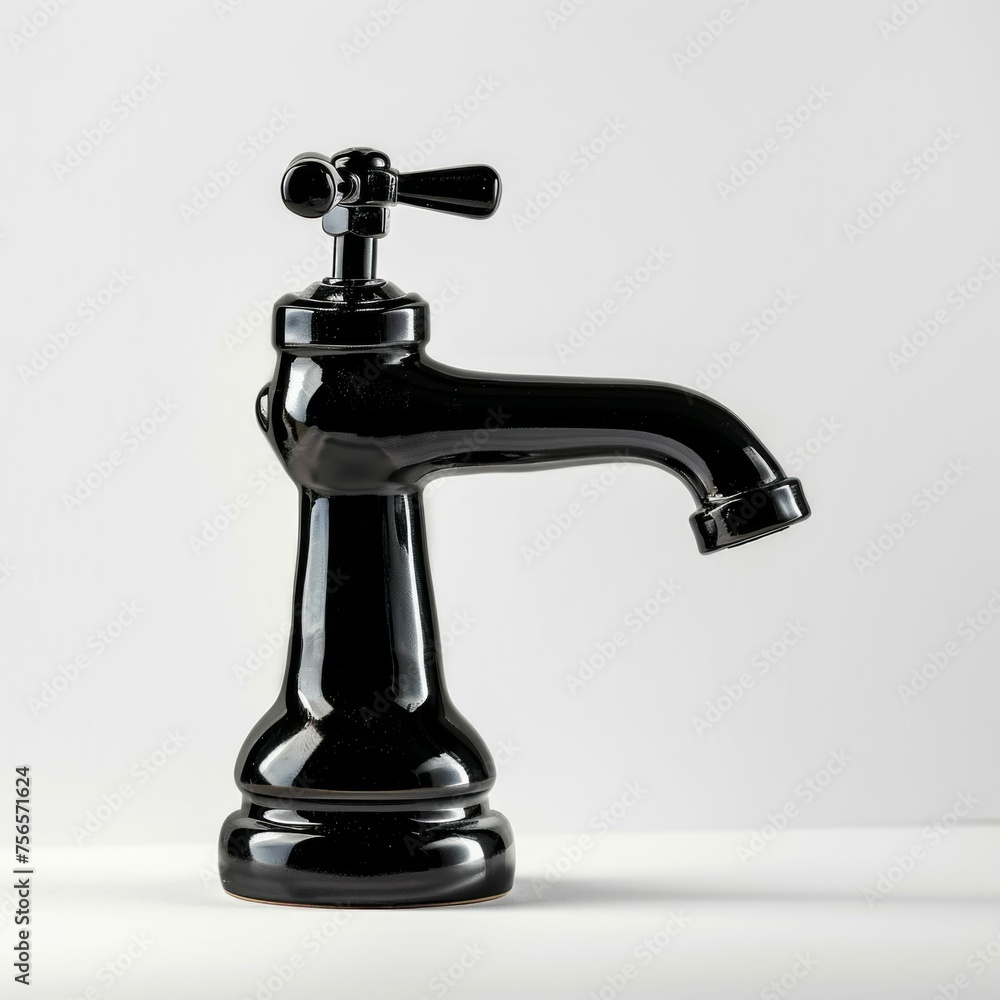 Classic Black Faucet Isolated on White. Generative ai Classic Black Faucet Isolated on White. Generative ai