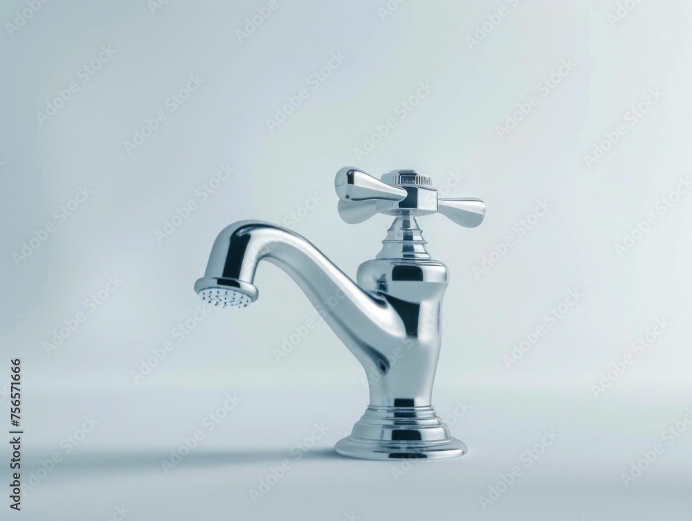 Sleek Chrome Faucet Isolated on White. Generative ai Sleek Chrome Faucet Isolated on White. Generative ai