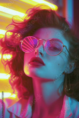 Vibrant female portrait with neon lights
