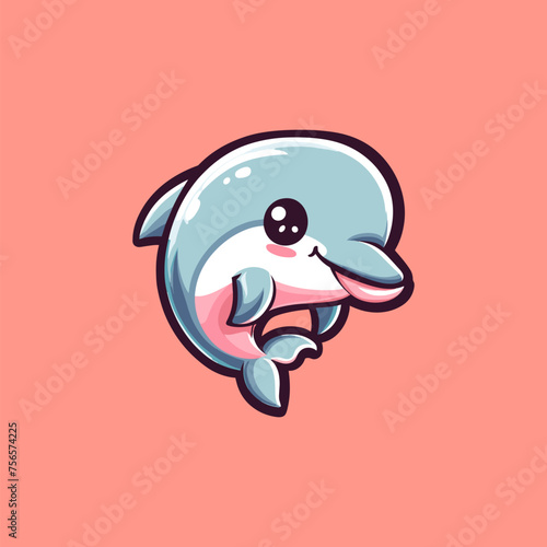 Dolphin Cute Mascot Logo Illustration Chibi Kawaii is awesome logo, mascot or illustration for your product, company or bussiness