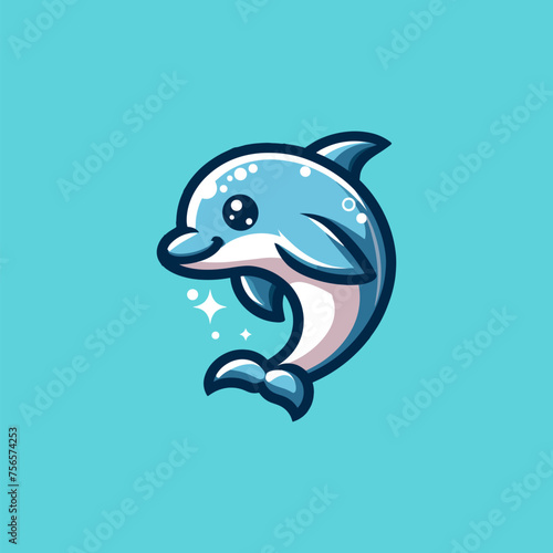 Dolphin Cute Mascot Logo Illustration Chibi Kawaii is awesome logo, mascot or illustration for your product, company or bussiness