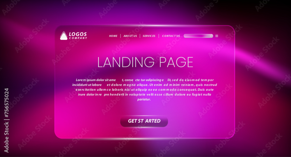 Realistic glass effect background website and landing page template design