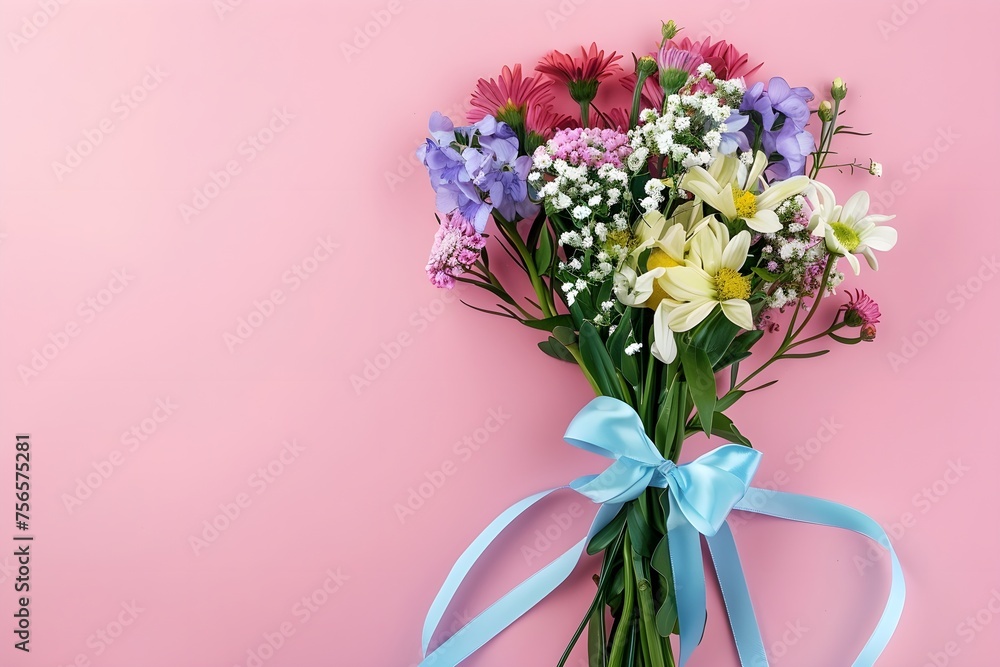Fototapeta premium A beautiful bouquet of flowers on a pink background