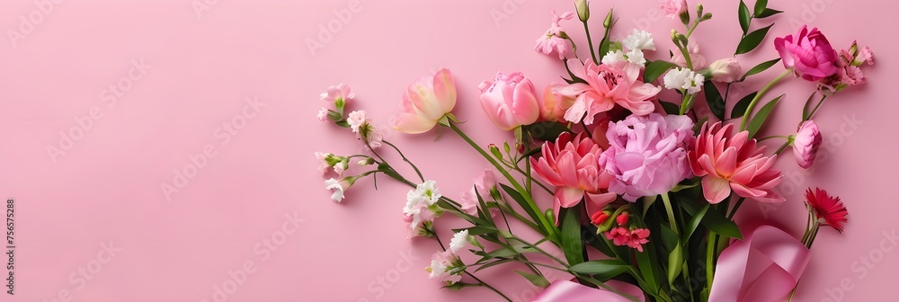 A beautiful bouquet of flowers on a pink background A beautiful bouquet of flowers on a pink background