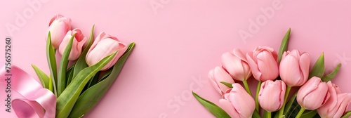 A bouquet of tulips on a pastel background.