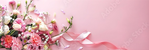 A beautiful bouquet of flowers on a pink background
