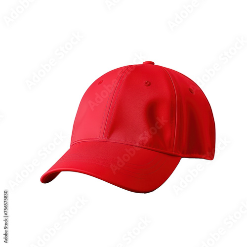 red baseball cap mockup side view, PNG file of isolated cutout object with on transparent background.