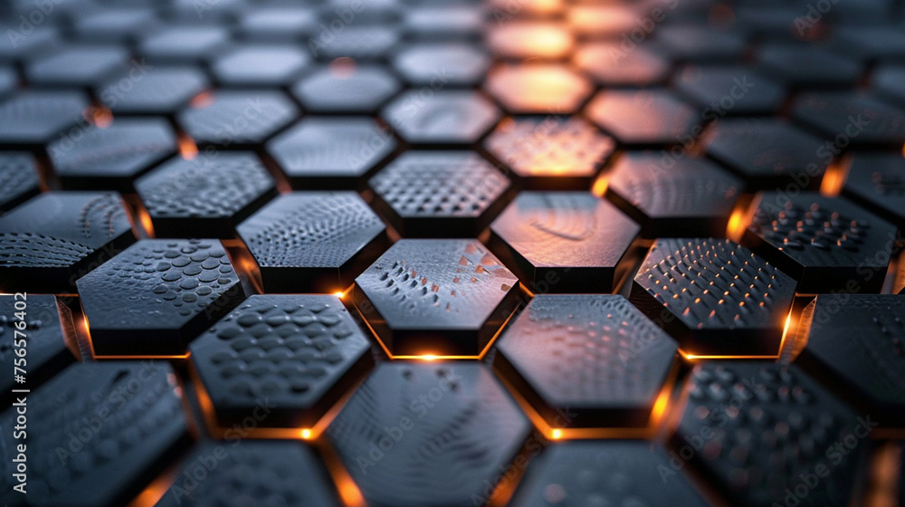 Hexagonal metal brilliance: Abstract backdrop gleams with intricate patterns, reflecting light in captivating symphony of shadows and luminosity Hexagonal metal brilliance: Abstract backdrop gleams with intricate patterns, reflecting light in captivating symphony of shadows and luminosity