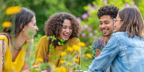 Friends laughing together during a sunny picnic in nature, a celebration of connection and the hopecore spirit