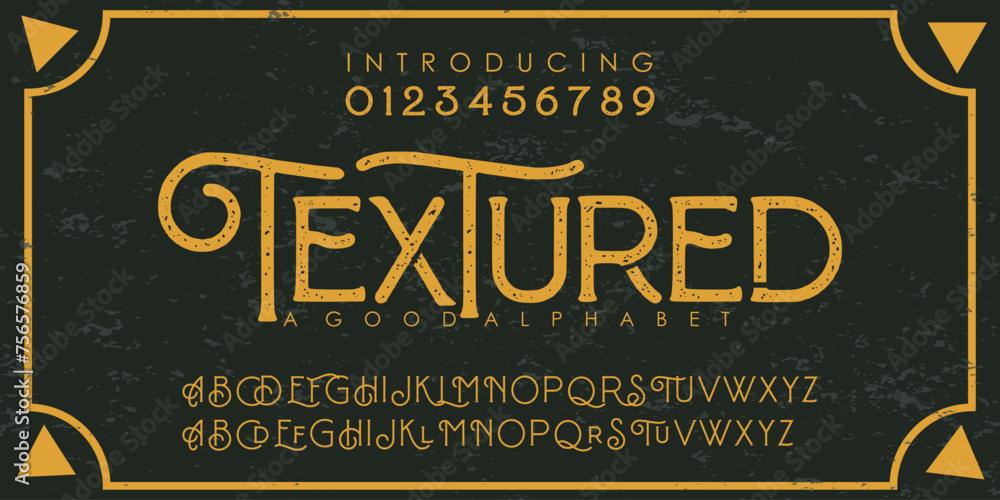 Texture vintage and edgy look with this distressed bold font with a dirty noisy texture. The old letters on rusted backgrounds used for fashion, sports, movie, logos, and urban style alphabet fonts. - obrazy, fototapety, plakaty 