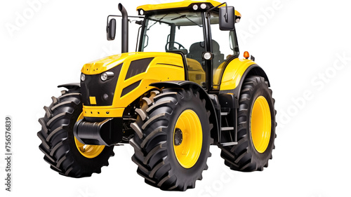 Yellow agricultural tractor isolated transparent background.
