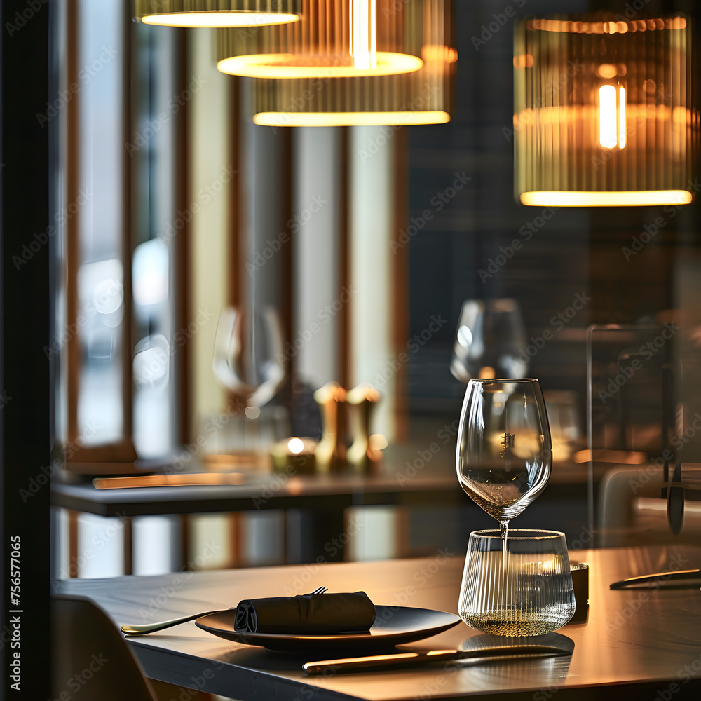 Close-up detail of a stylish modern restaurant interior design. 3D render. Close-up detail of a stylish modern restaurant interior design. 3D render.
