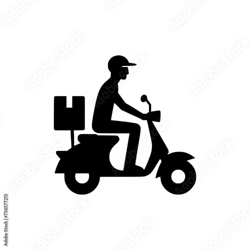 Vector icon of a delivery scooter. black silhouette of a man riding delivery scooter.