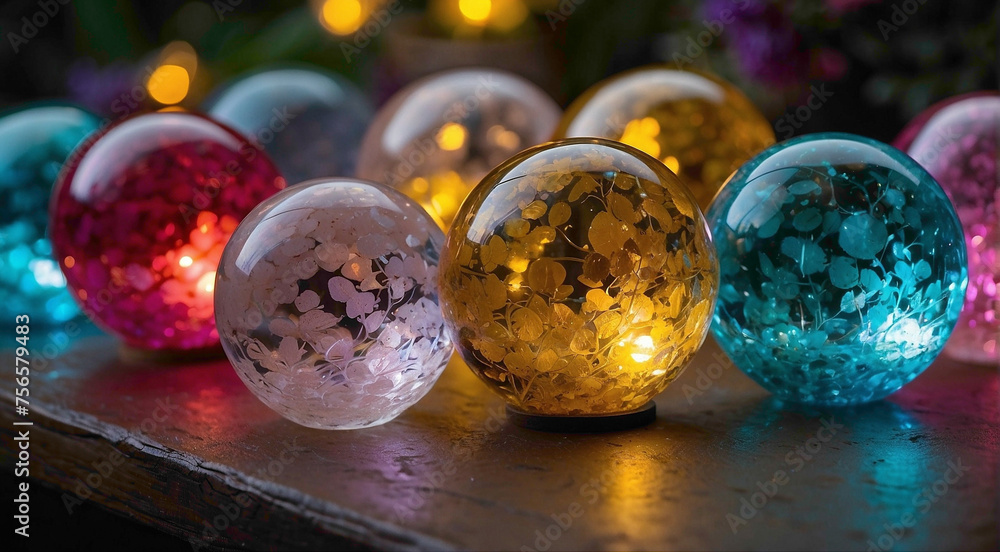 Crystal multishade balls refract the light, scattering a kaleidoscope of colors that dance and play across the room, casting a mesmerizing spell of enchantment.






