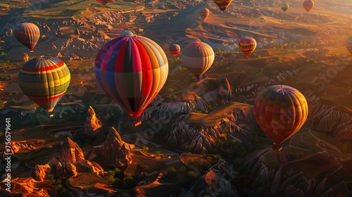 Hot air balloons floating over a patchwork of colors a breathtaking dance with the wind