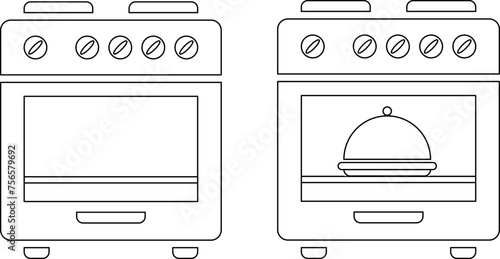 Stove oven vector icons set. Stove gas oven sign simple flat line style