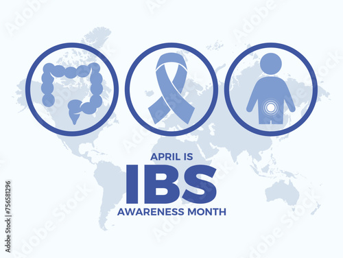 April is Irritable Bowel Syndrome (IBS) Awareness Month poster vector illustration. Periwinkle Blue awareness ribbon icon vector. Template for background, banner, card, poster. Important day