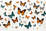 animation of butterflies turquoise and orange all over in rows on a plain white