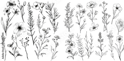 Vector collection of hand drawn plants photo