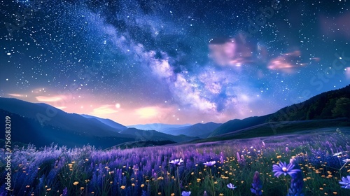 Wildflower fields under a starlit sky the Milky Way painting dreams above © Sara_P