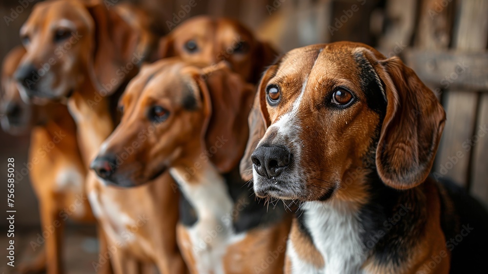 Portrait of attentive hounds with profound expressions and warm tones