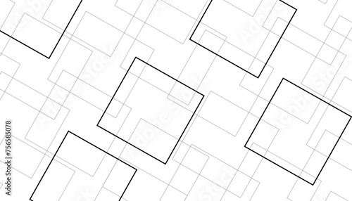 Beautiful abstract lines in black and white tone of many squares and rectangle shapes on white background for modern geometric pattern