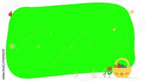 Panier avec des œufs pour Pâques avec fond vert