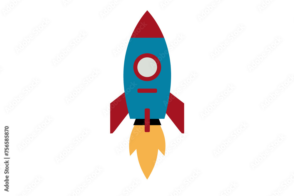 Blue and red space rocket icon isolated on white background. Speed, start up. Blue and red space rocket icon isolated on white background. Speed, start up.