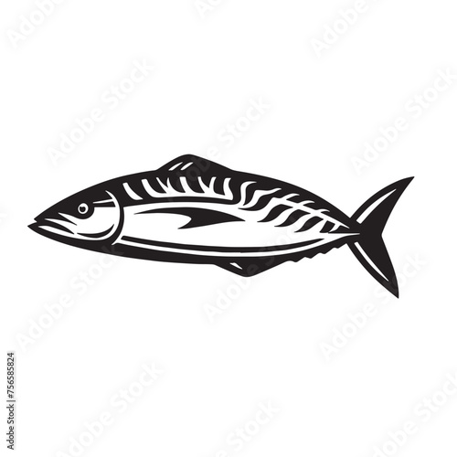 captivating Mackerel fish silhouette, aesthetic Mackerel silhouette, black and white illustration 