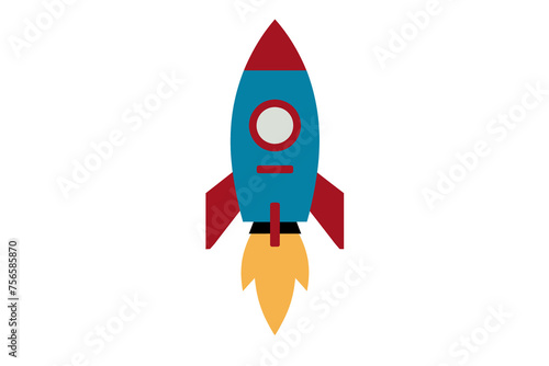 Blue and red space rocket icon isolated on white background. Speed, start up.
