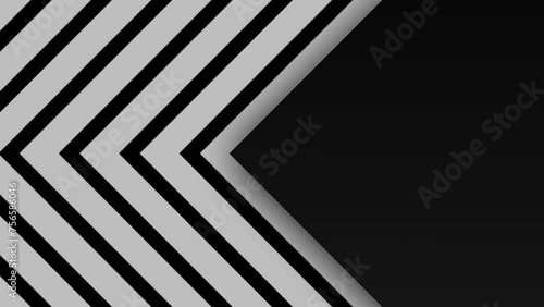Modern horizontal motion graphic background with black and white gradient and concentric triangular shapes thick line coming out of a triangle on the lateral margin with empty space to write text photo