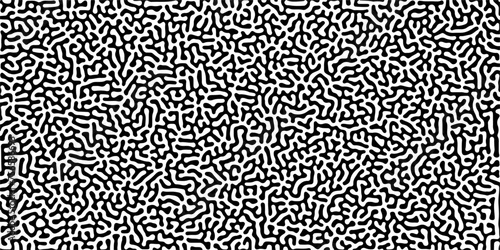 Abstract truing organic wallpaper Turing reaction diffusion monochrome seamless pattern with chaotic motion. Generative algorithm psychedelic background. Reaction-diffusion or truing pattern formation
