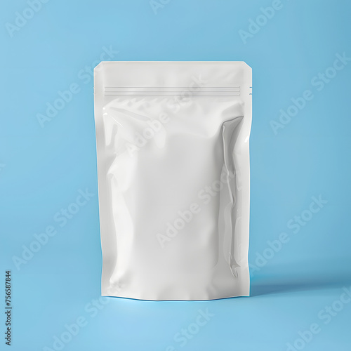 Mockup of a white zipper bag on a blue background.