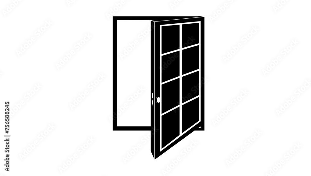 Door - 1 Glass Panel with Muntins, black isolated silhouette