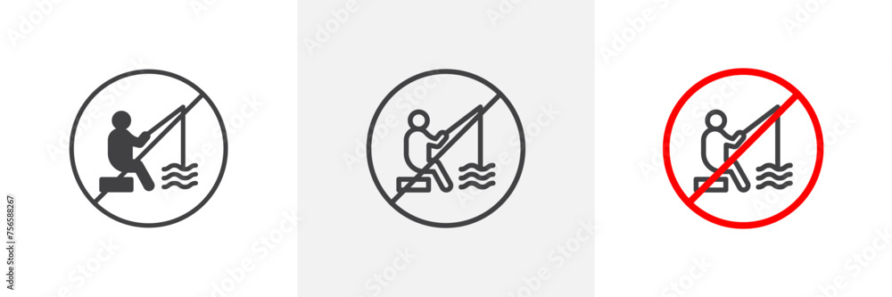 No Fishing Sign Isolated Line Icon Style Design. Simple Vector Illustration No Fishing Sign Isolated Line Icon Style Design. Simple Vector Illustration