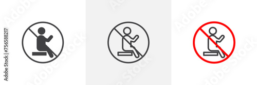 Do Not Sit Sign Isolated Line Icon Style Design. Simple Vector Illustration