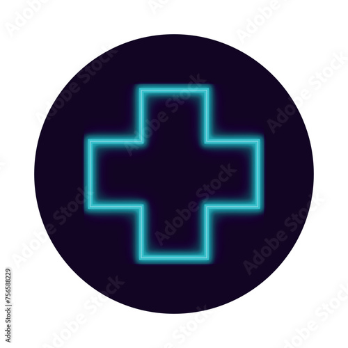 Glowing hospital help icon in flat style. 