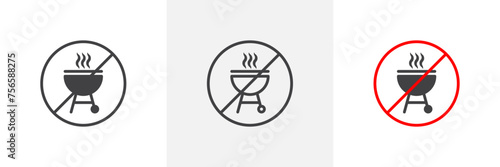No Grill Sign Isolated Line Icon Style Design. Simple Vector Illustration