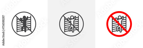 No Climbing Allowed Sign Isolated Line Icon Style Design. Simple Vector Illustration