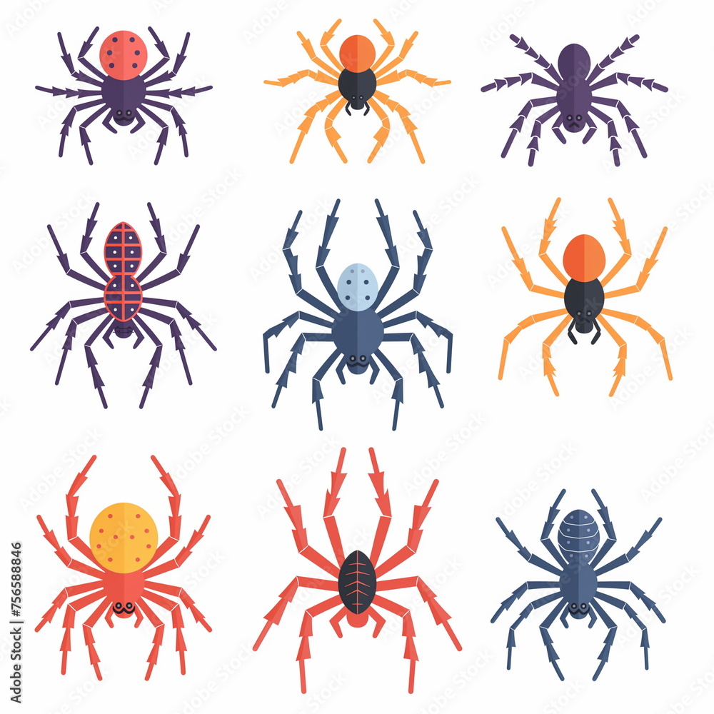 A set of spider on white background