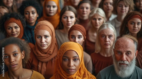 Diverse Group Portrait, rich tapestry of humanity, this image captures a group of diverse individuals of various ages, ethnicities, and backgrounds, promoting inclusivity and unity