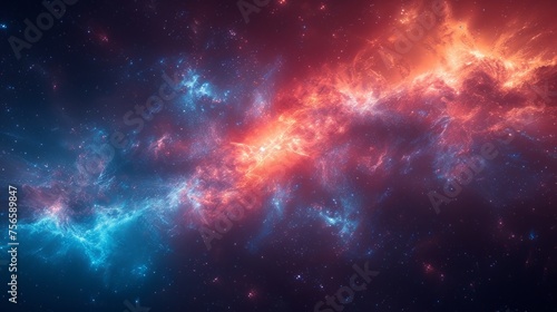 Cosmic background with a vibrant and colorful nebula, an interstellar cloud of dust, hydrogen, helium, and other ionized gases. Concept: astronomy, space exploration, or astrophysics photo