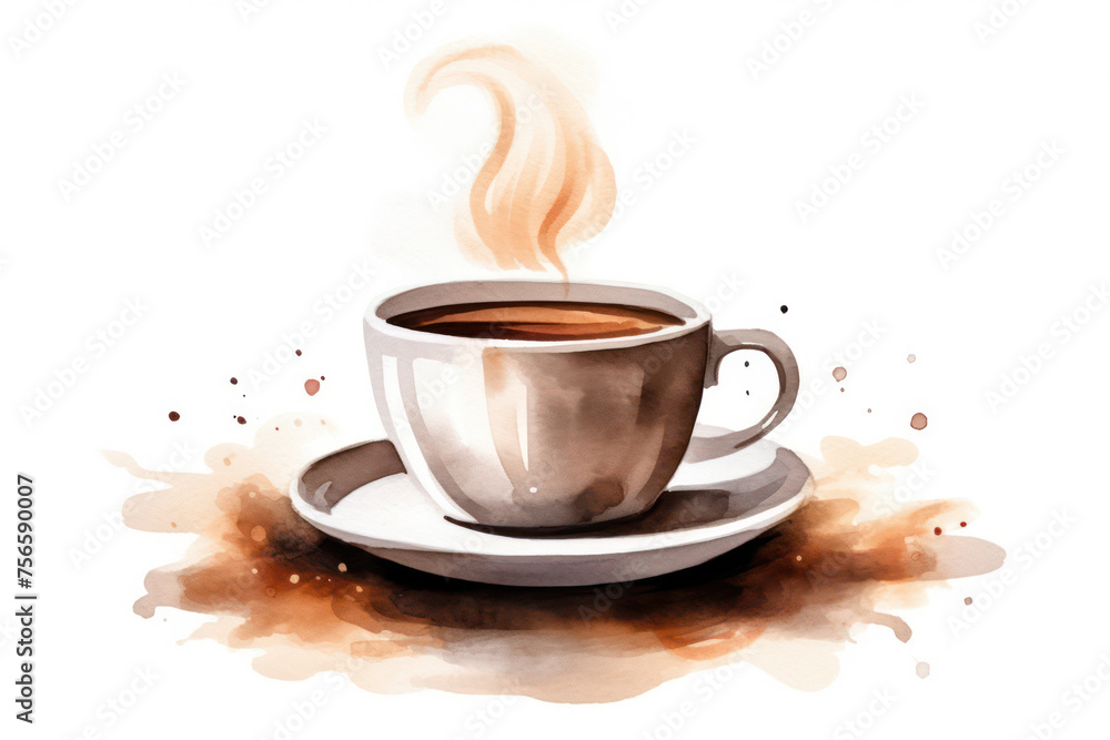 Obraz premium Morning Brew: A Brown Cappuccino Cup, an Iconic Symbol of Delicious Coffee Energy, on a White Background with Doodle-style Illustration and Retro Vibes