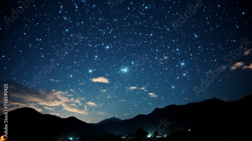 Beautiful night sky with outlines of constellations and stars shining brightly in the dark sky