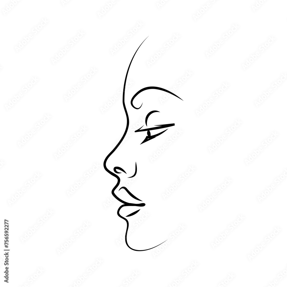 Vector line woman logo for business, social net profile. Beauty, health, personal hygiene, cosmetics. A female face. Use for beauty salon, health industry, makeup artist, hairstyle salon