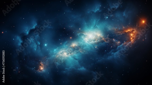 Stunning view of colorful galaxy with nebulous clouds and star clusters in the deep space