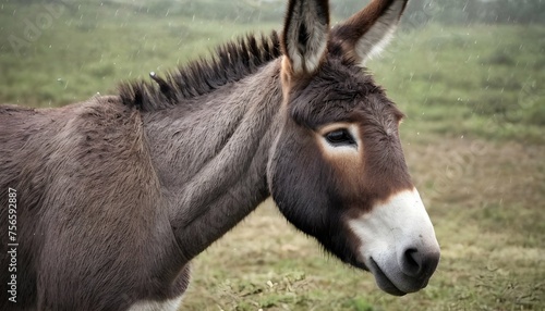 A Donkey With Its Fur Slicked Back From The Rain